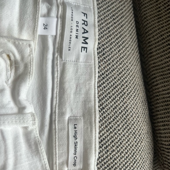 FRAME Le High Skinny Crop in Blanc Transit White Destroyed Stretch Jeans - Picture 8 of 9